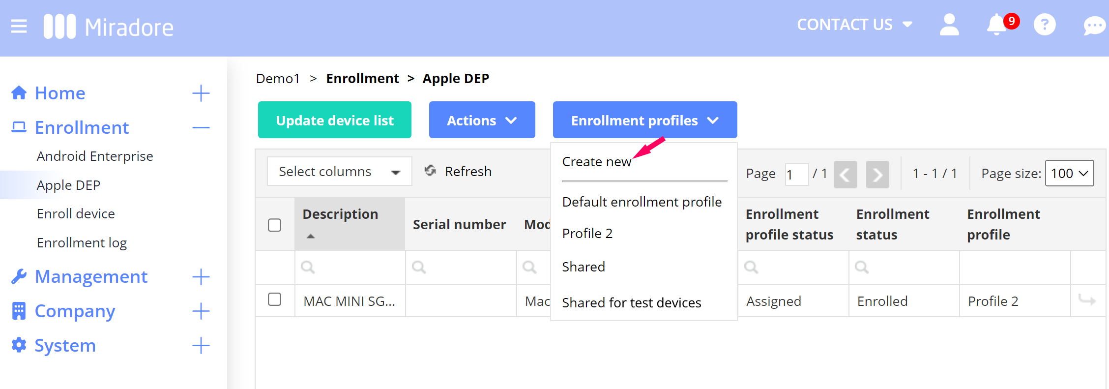 New Apple ADE (DEP) enrollment profile