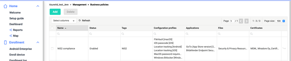 Miradore - 1 business policies