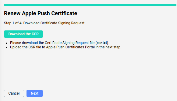 Miradore - apple push cert renew downloadcsr