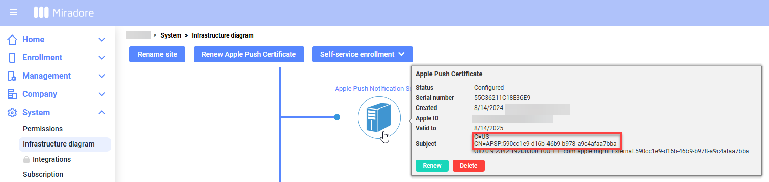 Miradore - renew apple push cert infradiag