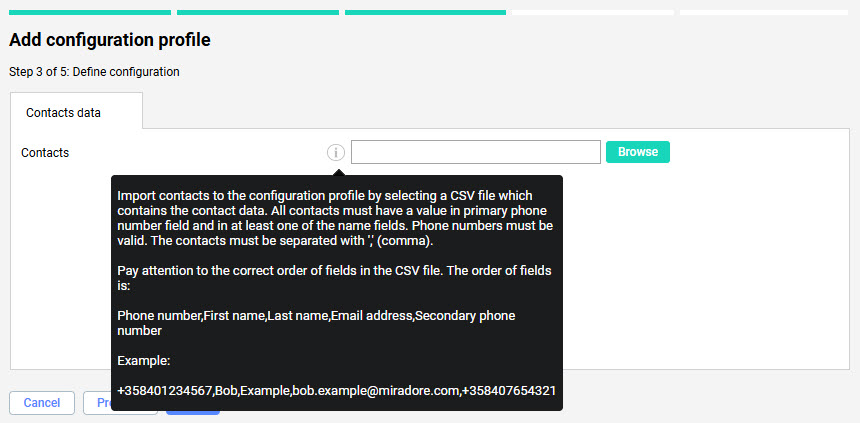 Adding contacts to the settings.