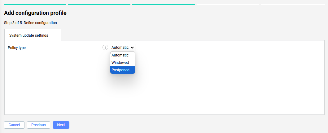 Miradore - android sysupdate policy type