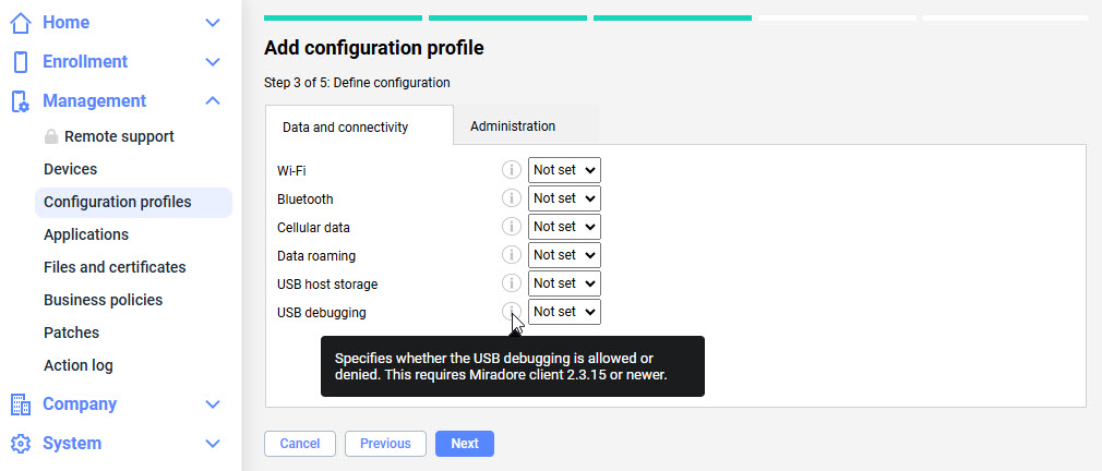 Miradore - miradore config profile settings