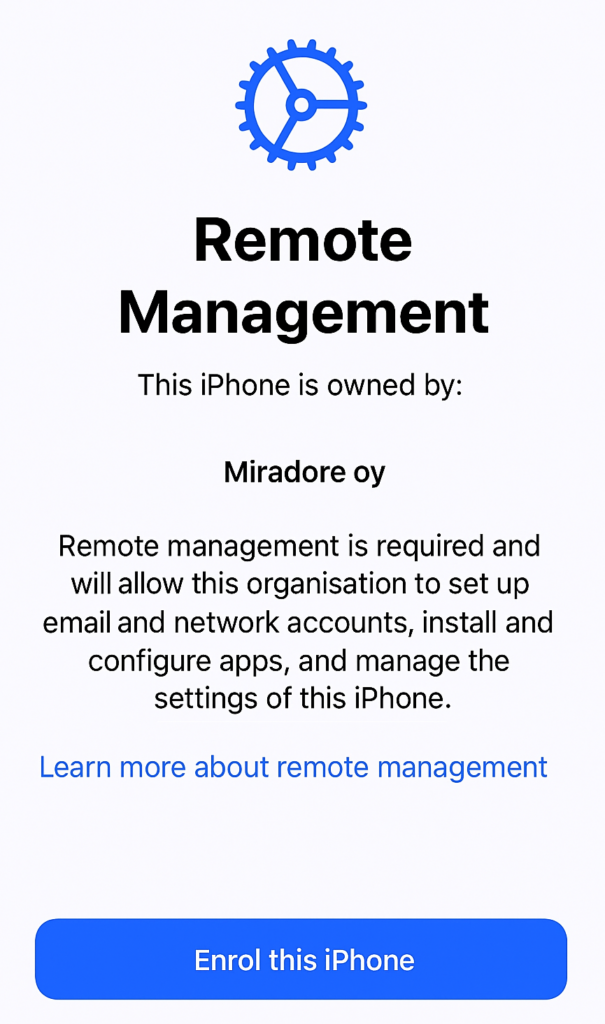 Remote Management setup screen on iPhone