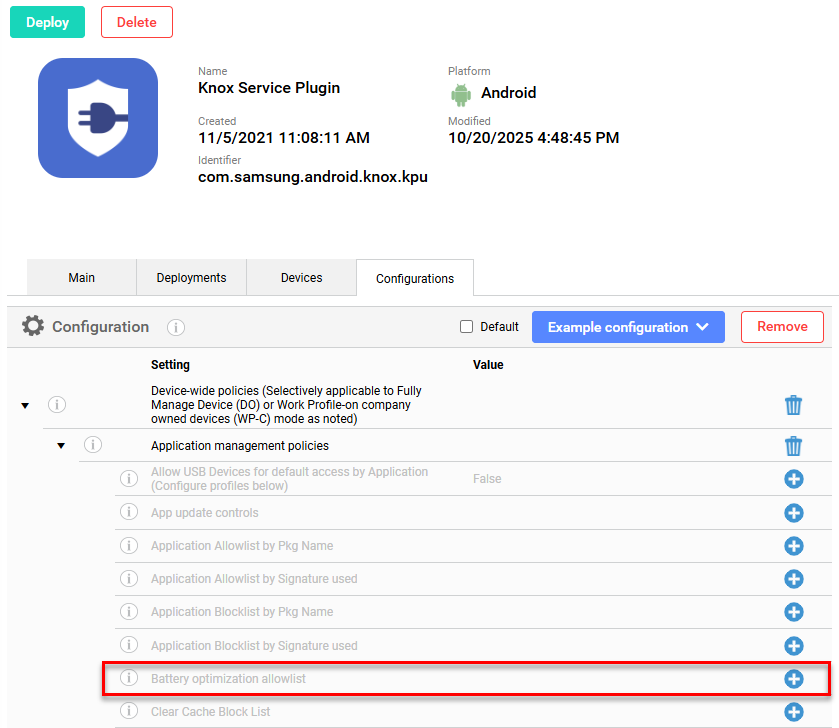 Adding the Battery optimization allowlist setting to the configuration