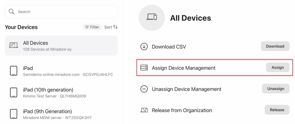 Miradore - ade assign device management