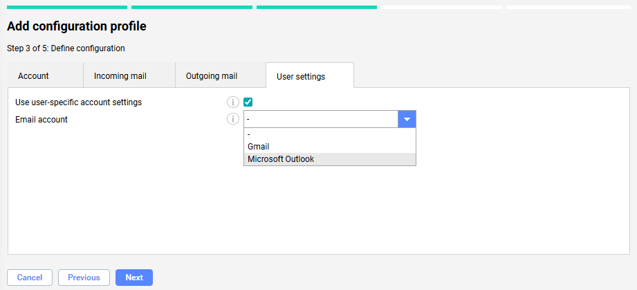 Miradore - example ios email user spec acc settings